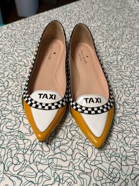 kate spade Yellow, White & Black 'TAXI' Pointed Toe Flats